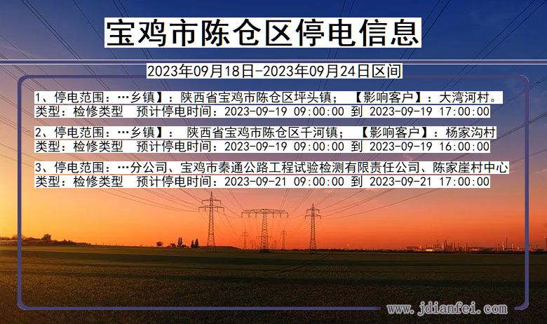 陕西省宝鸡陈仓停电通知