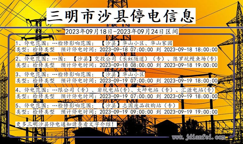 福建省三明沙县停电通知