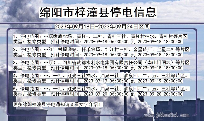 四川省绵阳梓潼停电通知