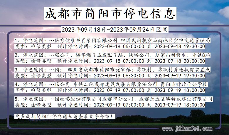 四川省成都简阳停电通知