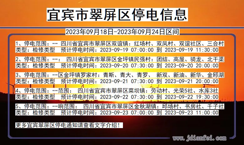 四川省宜宾翠屏停电通知