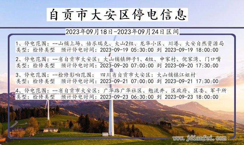 四川省自贡大安停电通知