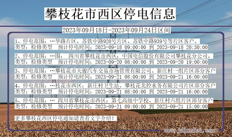 四川省攀枝花西区停电通知