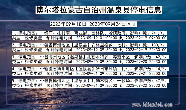 新疆维吾尔自治区博尔塔拉蒙古自治州温泉停电通知