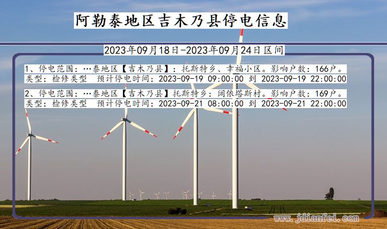 新疆维吾尔自治区阿勒泰地区吉木乃停电通知