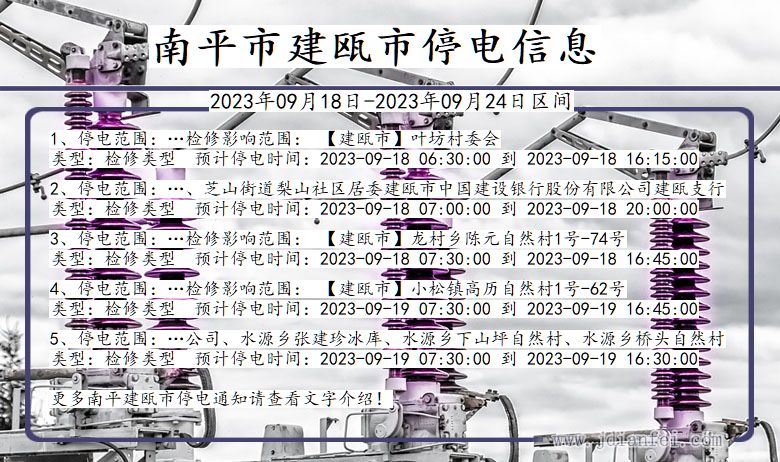 福建省南平建瓯停电通知