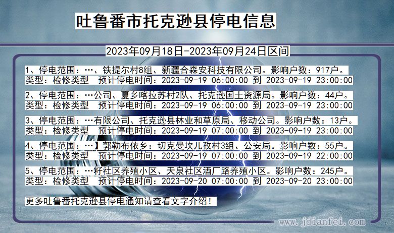 新疆维吾尔自治区吐鲁番托克逊停电通知