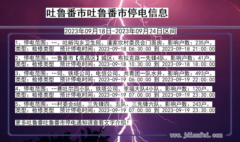 新疆维吾尔自治区吐鲁番吐鲁番停电通知