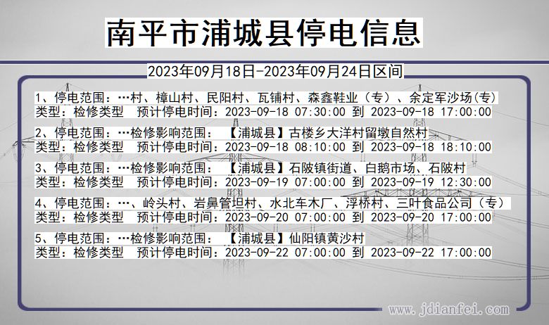 南平浦城停电查询_2023年09月18日以后停电通知
