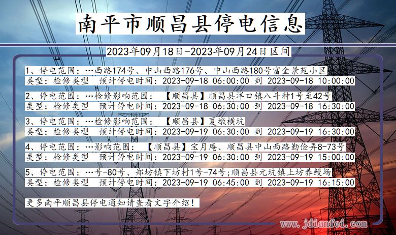 福建省南平顺昌停电通知