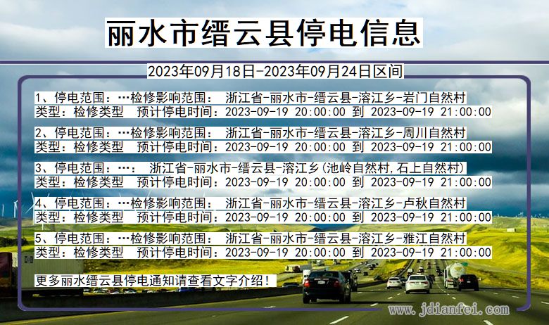 浙江省丽水缙云停电通知