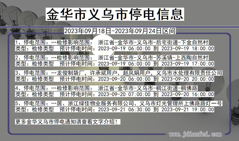 浙江省金华义乌停电通知