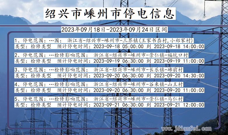 浙江省绍兴嵊州停电通知