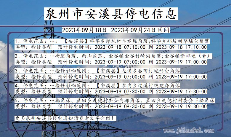 福建省泉州安溪停电通知