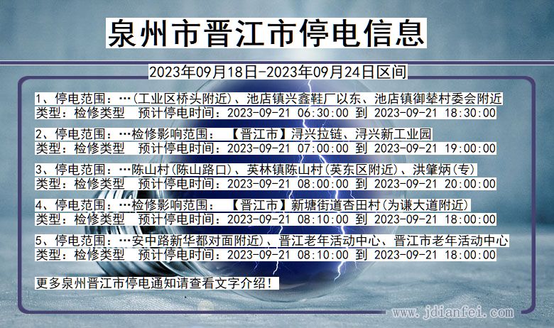 福建省泉州晋江停电通知