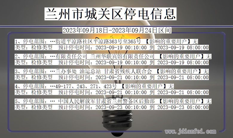 甘肃省兰州城关停电通知