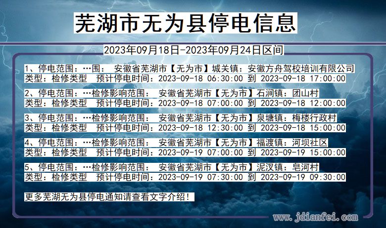 无为2023年09月18日后停电通知查询_芜湖无为停电通知
