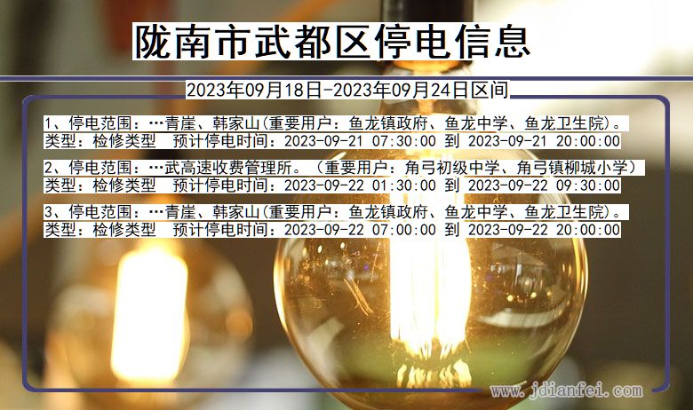 甘肃省陇南武都停电通知