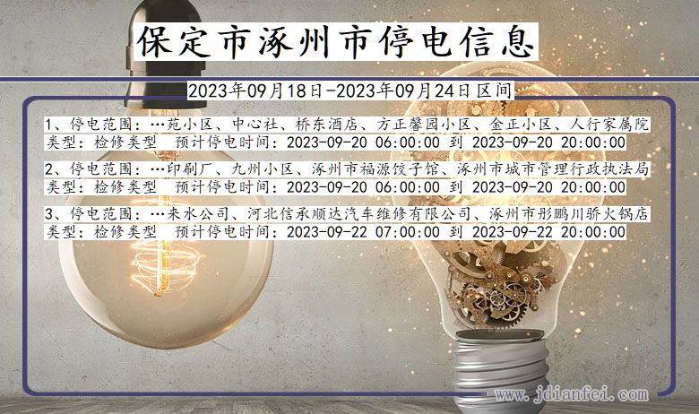 保定涿州停电通知 河北省保定涿州停电通知