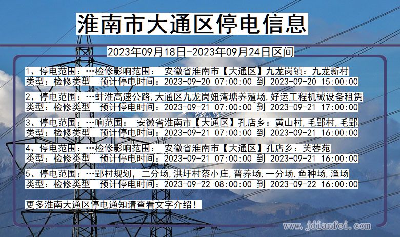 安徽省淮南大通停电通知