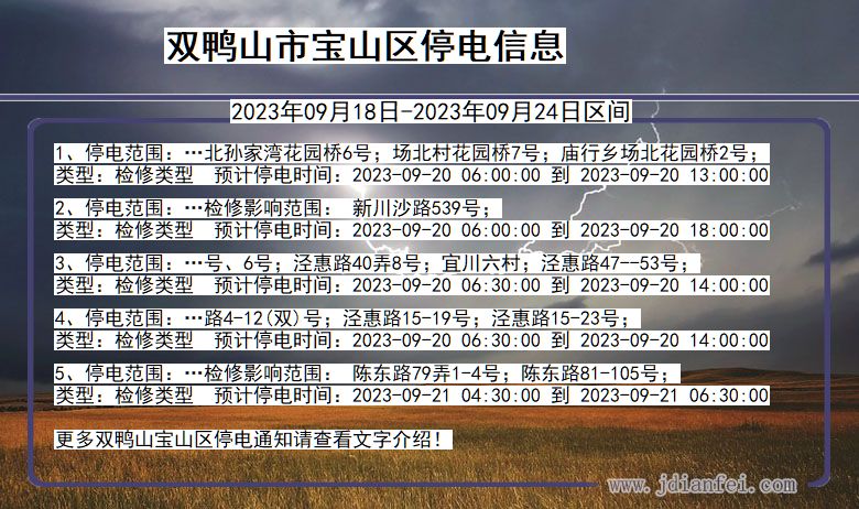 黑龙江省双鸭山宝山停电通知