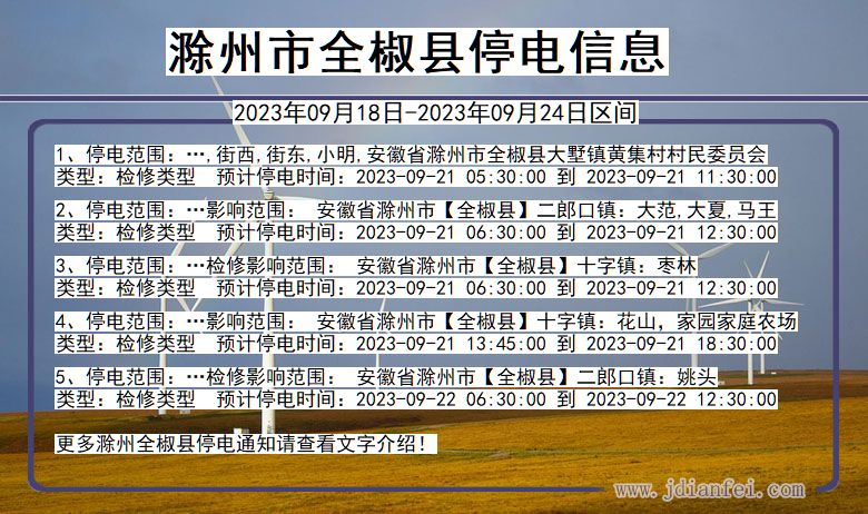 全椒停电查询_2023年09月18日后滁州全椒停电通知