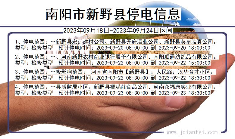 河南省南阳新野停电通知