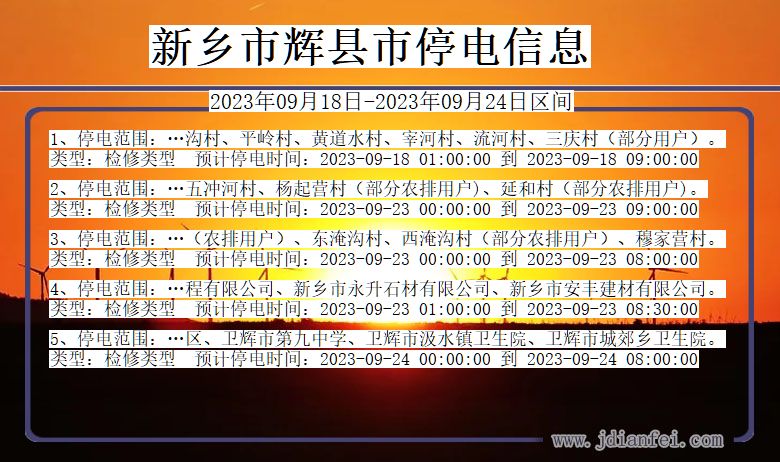 河南省新乡辉停电通知