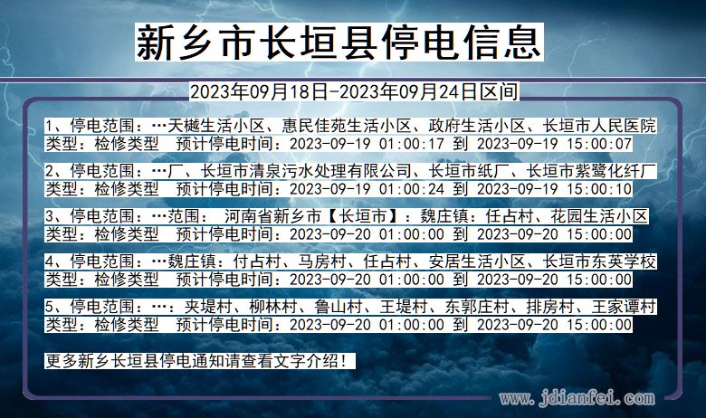 河南省新乡长垣停电通知