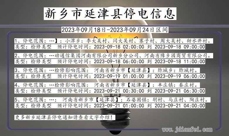 河南省新乡延津停电通知