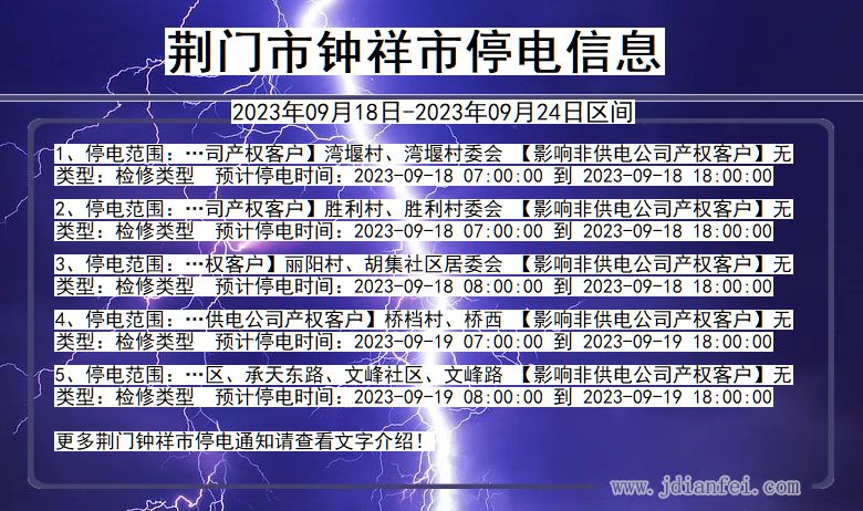 湖北省荆门钟祥停电通知