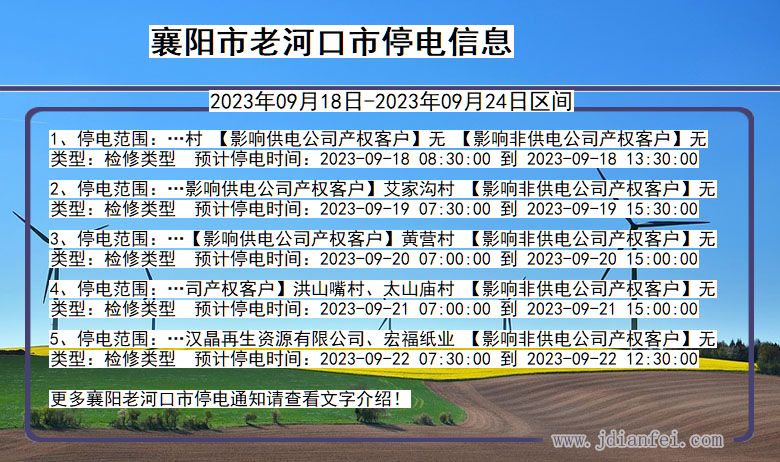 湖北省襄阳老河口停电通知