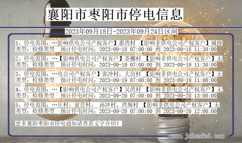 枣阳停电_襄阳枣阳2023年09月18日至今天停电通知查询