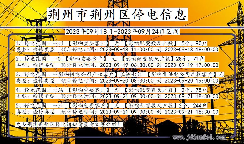 荆州荆州停电通知 湖北省荆州荆州停电通知