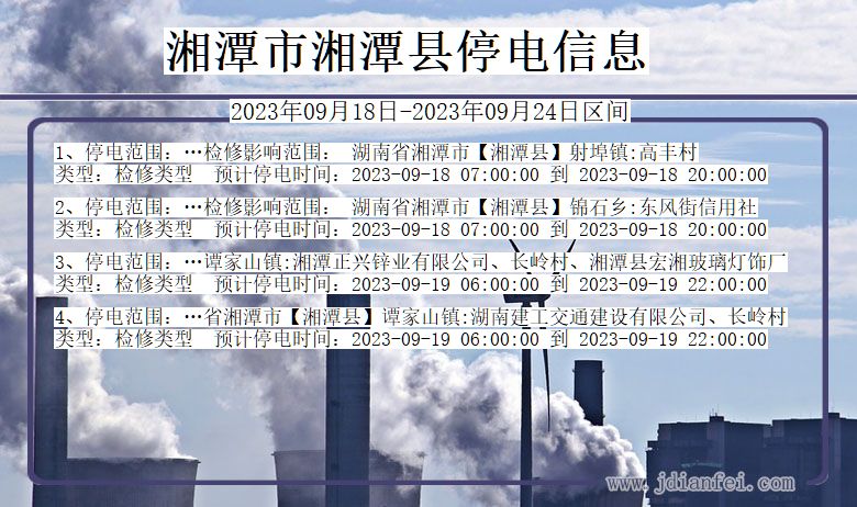 湘潭停电_湘潭湘潭2023年09月18日至今天停电通知查询