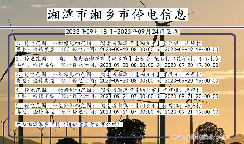 湘乡停电_湘潭湘乡2023年09月18日至今天停电通知查询
