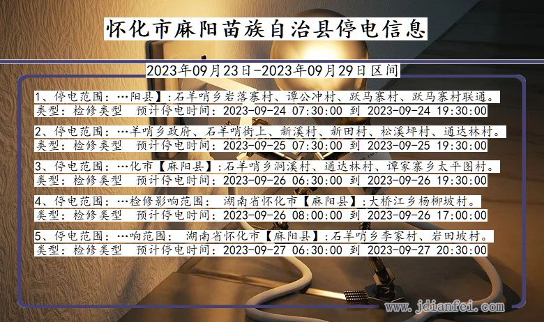 湖南省怀化麻阳苗族自治停电通知