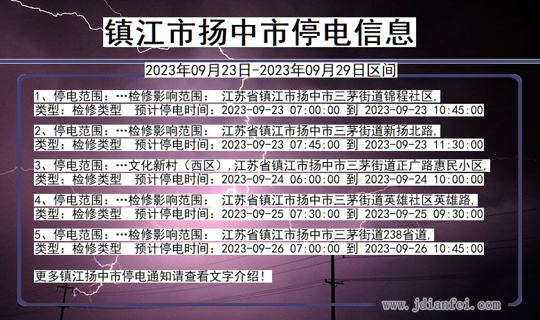 扬中停电_镇江扬中2023年09月23日至今天停电通知查询