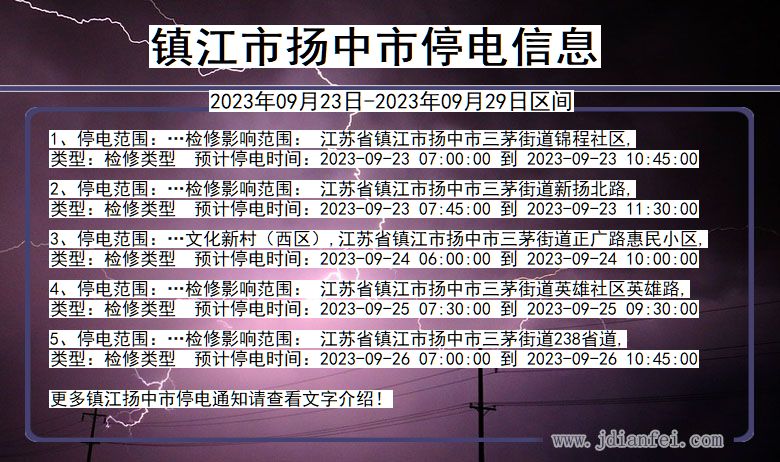 江苏省镇江扬中停电通知