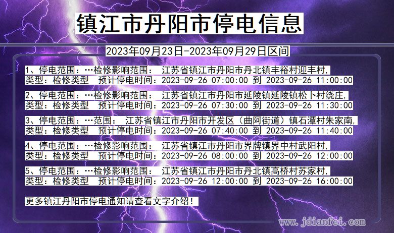 江苏省镇江丹阳停电通知