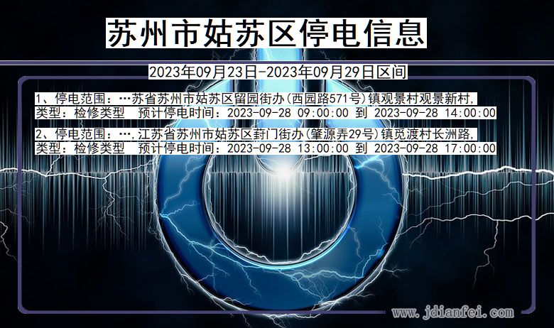 江苏省苏州姑苏停电通知