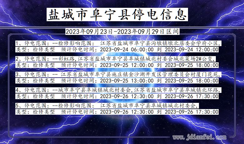 江苏省盐城阜宁停电通知