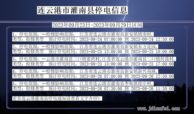 江苏省连云港灌南停电通知