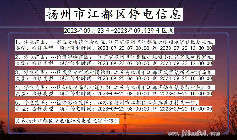 江苏省扬州江都停电通知