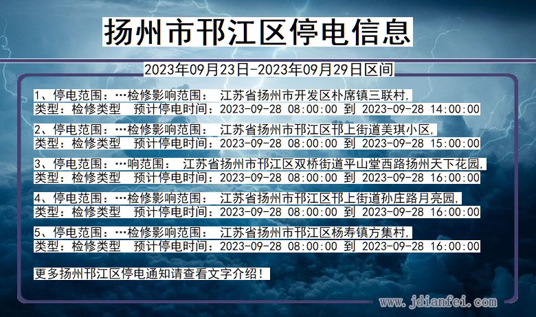 江苏省扬州邗江停电通知