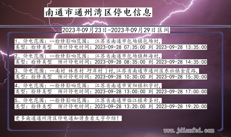 江苏省南通通州湾停电通知