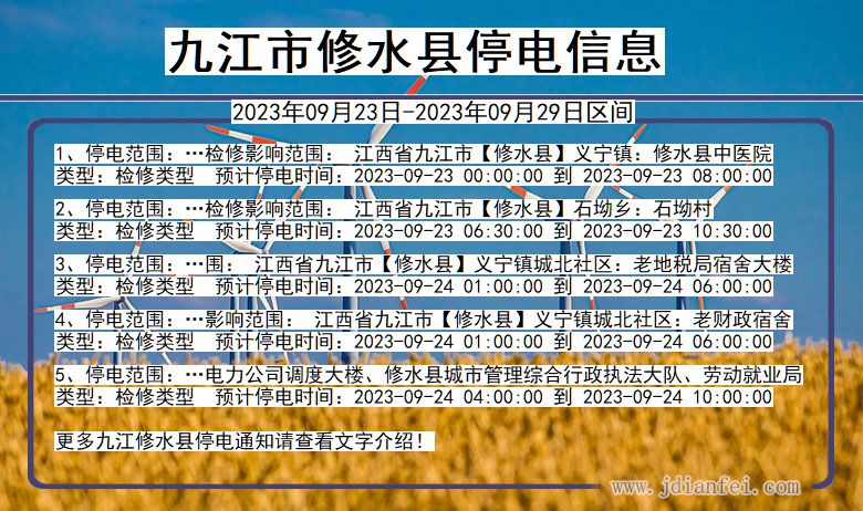 江西省九江修水停电通知