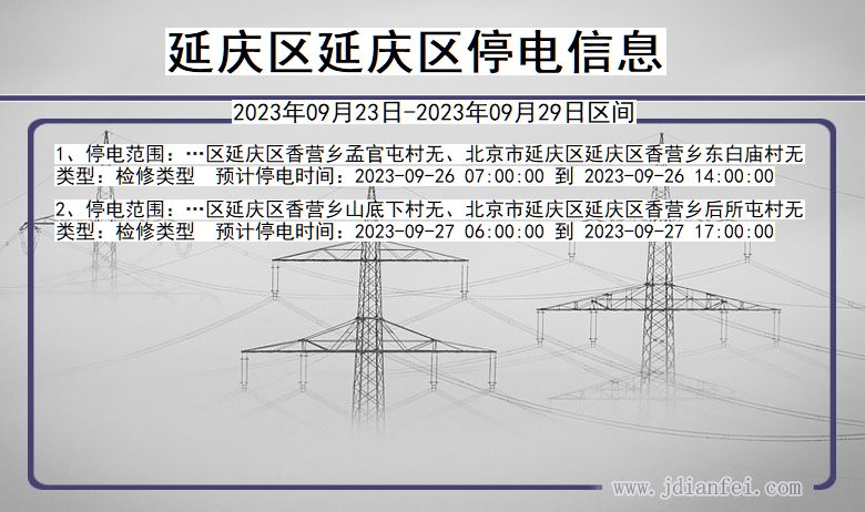 北京市延庆区延庆停电通知