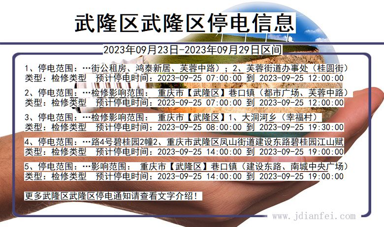 重庆市武隆区武隆停电通知