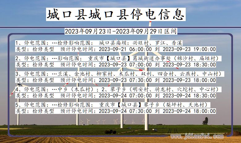 重庆市城口县城口停电通知